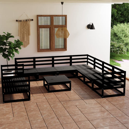 10 Piece Patio Lounge Set Black Solid Pinewood
