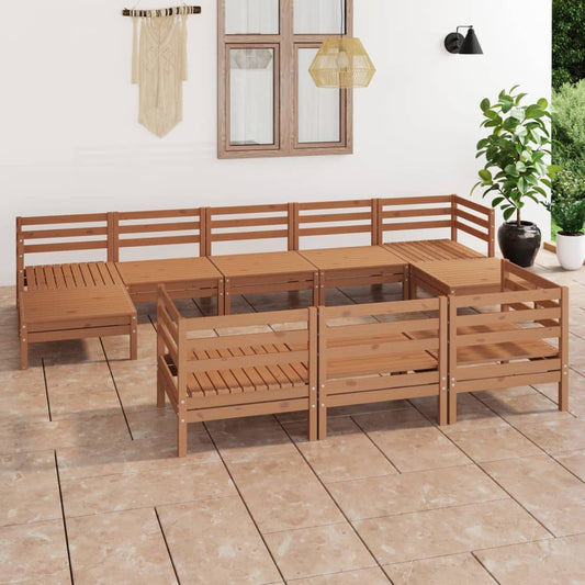 10 Piece Patio Lounge Set Honey Brown Solid Pinewood